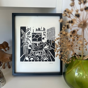 Hund Linoldruck Illustration Kunstwerk, Handgemachtes Einzigartiges Hund Mama Geschenk vom Haustier Wandkunst