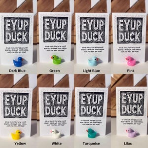 Câlin de poche cadeau Ey Up Duck, breloque canard personnalisé, tu penses à toi, tu me manques, message vierge canard porte-bonheur, dialecte des Midlands de l'Est