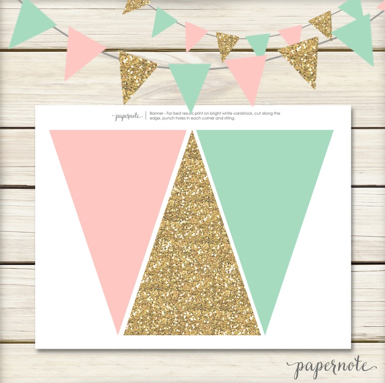 Instant Download // Pink, Mint and Gold Banner // Mint and Gold Party Banner // Gold Party Banner // DIY Printables image 1