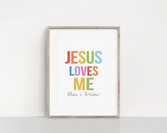 Jesús me ama Arte de pared // Impresiones de pared // Impresión de sala de juegos // Arte de pared // Escritura // DIY imprimible