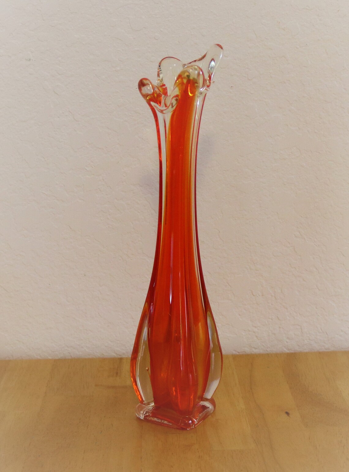 Vintage Swung Glass Vase Orange Blown Glass Vase 1970s Etsy