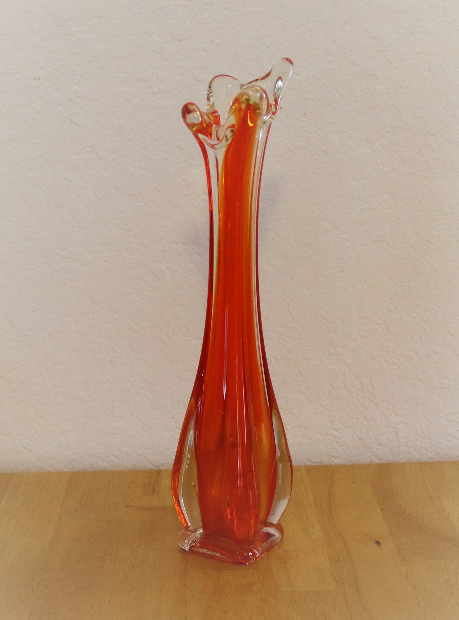 Vintage Swung Glass Vase Orange Blown Glass Vase 1970s Etsy