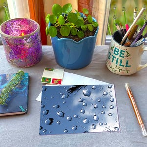 Elegant, Joyful, Dew Drop Note Card with Poem, Peaceful Nature Mooment