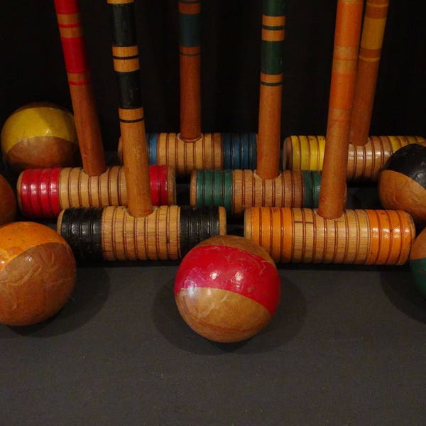 Vintage Croquet Set / Vintage Croquet Mallets and Balls
