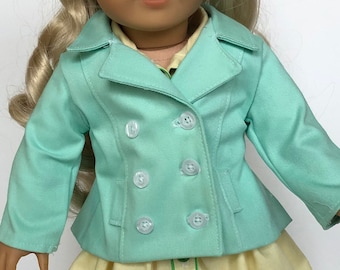 Peacoat for 18 inch dolls Mint Green Stretch Twill