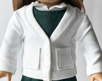 Cardigan for American Girl and similar 18 inch dolls - Bright Red, Navy, Hunter Green, White