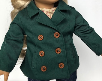 Peacoat for 18 inch dolls Dark Green Twill