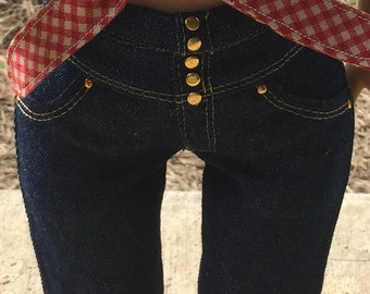 Dark Wash Denim High Waisted Designer Jeans fit 18 inch dolls