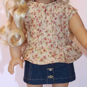 Peplum Top with Short Raglan Sleeves for 18 inch dolls - Kings Canyon pattern from Liberty Jane - burgundy floral