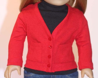 Cardigan for American Girl and similar 18 inch dolls - Bright Red or Navy