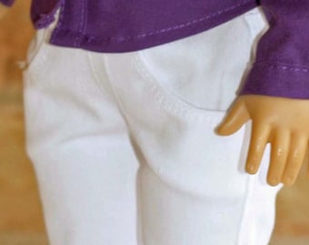 White Stretch Denim Straight Leg Jeans for 18 inch dolls