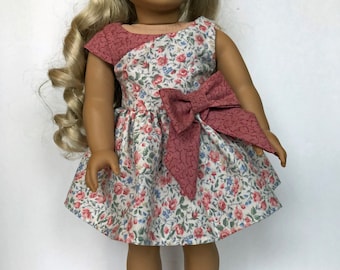 Special Day Dress fits 18 inch dolls Rose on White with Dk Rose trim