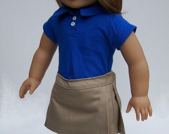 School Uniform for 18 inch dolls - Polo and Khaki Twill Skort Set