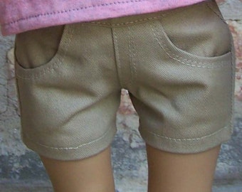 Khaki Twill Jean Shorts for 18 inch dolls