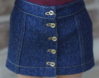 Button Front Blue Denim Mini Skirt for 18 inch dolls made from LJC Kings Canyon pattern