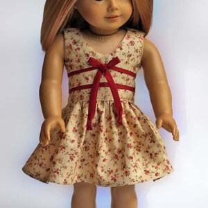 Burgundy Roses on Tan Dress for American Girl or other 18 inch dolls - made from Melody Valerie Lisianthus pattern