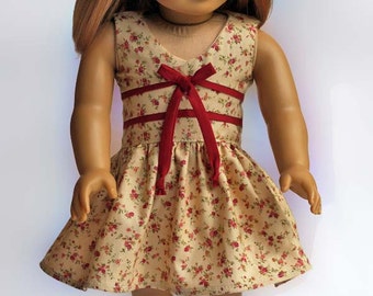 Burgundy Roses on Tan Dress for American Girl or other 18 inch dolls - made from Melody Valerie Lisianthus pattern