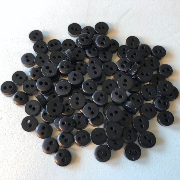 Tiny Buttons 6mm Black qty 100 - doll buttons, craft buttons