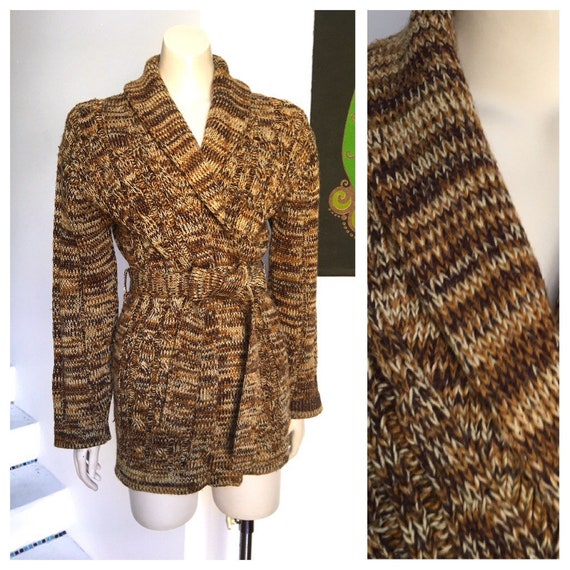 70s Vintage Brown flecked tweed style cable knit j
