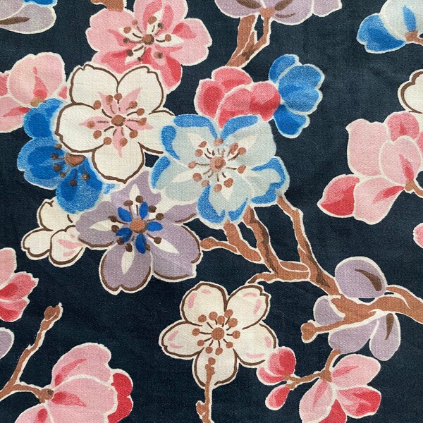 Vintage mid century blossom print POLISHED cotton fabric