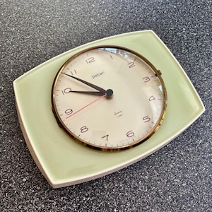 Vintage mid century green Peter German made ceramic clock