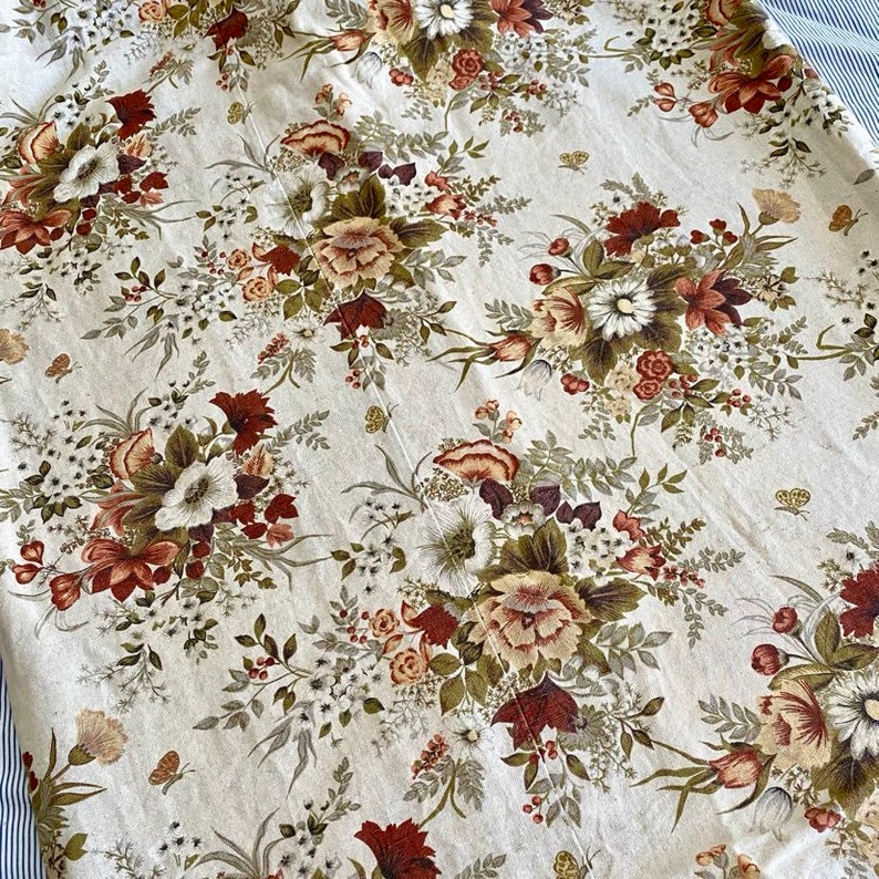 Vintage FLOWER print mid weight cotton curtain image 2