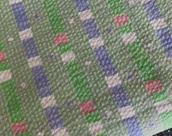 Vintage peppermint green checked flower print cotton seersucker fabric