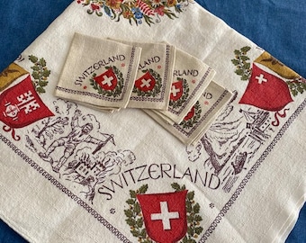 Vintage Switzerland mid century supper cloth and napkins