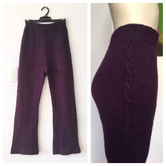 Vintage 70s KNITTED pure wool PURPLE HI waist flar