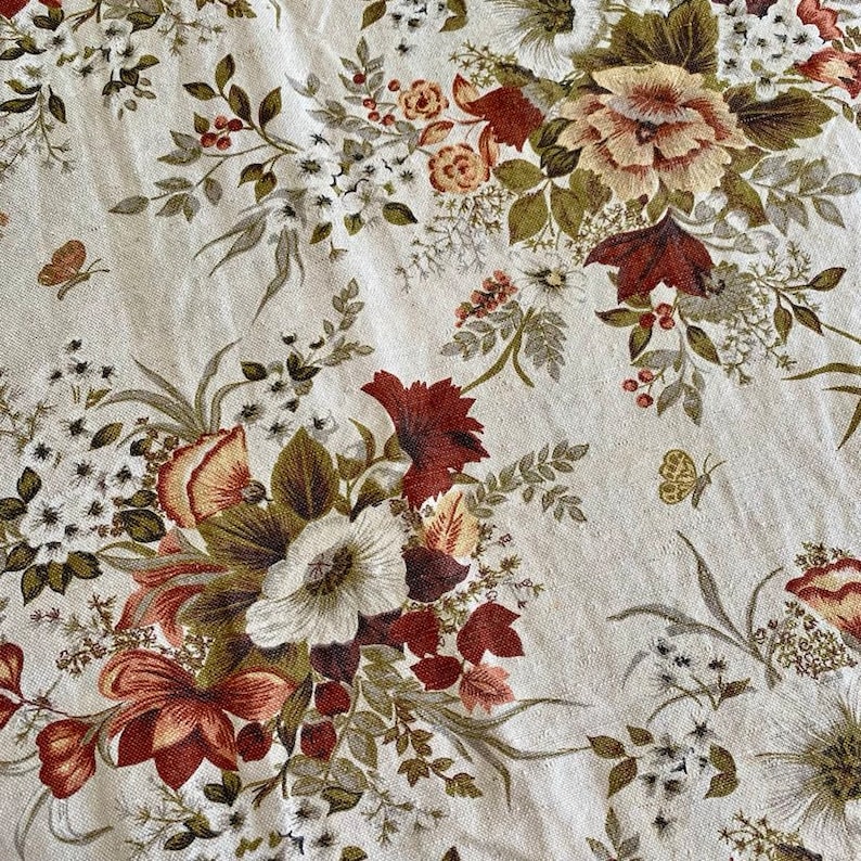 Vintage FLOWER print mid weight cotton curtain image 1