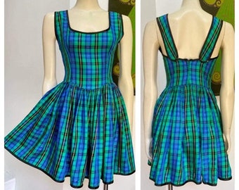 Vintage tartan check colourful Ali Wood dress XS