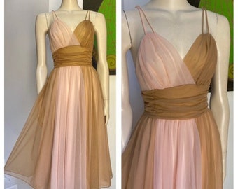 50s Vintage pink brown Vanity Fair two tone nightgown negligee S