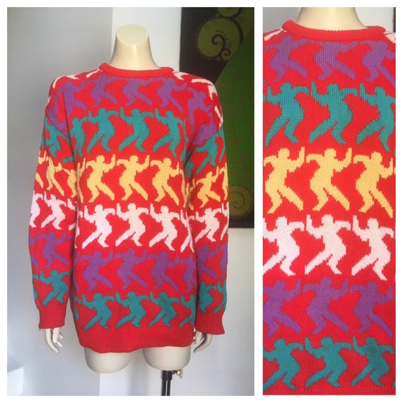 80's vintage Running Man pure cotton hand knit jum
