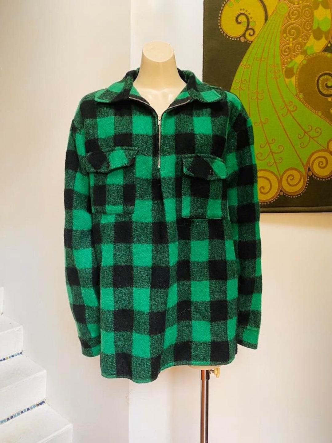 Vintage Pure WOOL Green Black Checked Egmont NZ Bush Shirt L Etsy