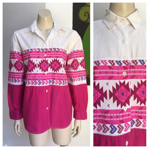 Vintage pink psychedelic western shirt M