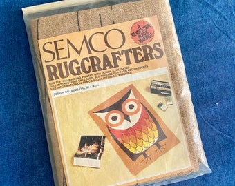 Vintage Semco Owl printedJute Latchhook Canvas