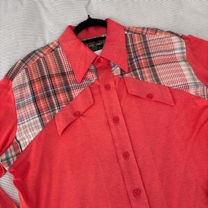70s Vintage Western style check contrast body shirt M-L