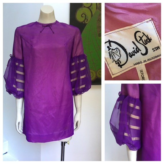 60's vintage purple BELL sleeve grossgrain ribbon