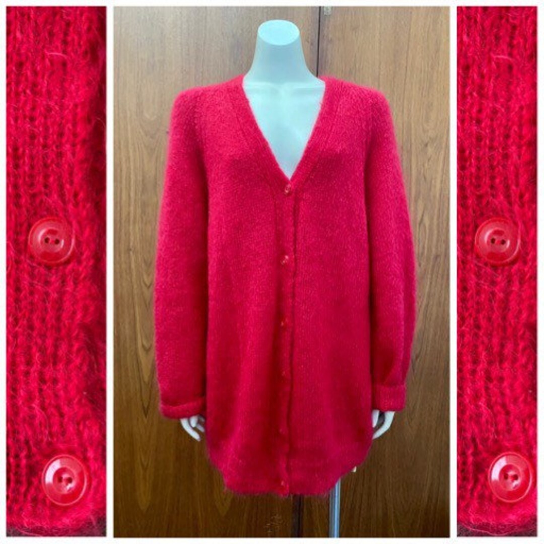 80年代ヴィンテージ モヘアニット ピンキーレッド カーディガン