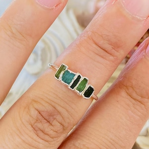 10 micron silver plated ring and raw green tourmalines Size 56FR /7.75US E13