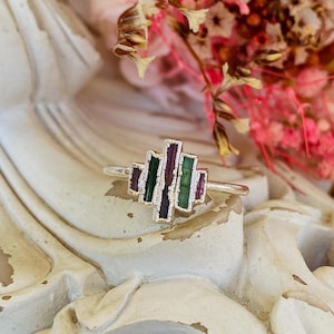 10 micron silver plated ring and raw tourmalines Size 57FR /8US E11