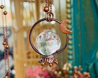 Pendentif en cuivre et boule de cristal en quartz Y32