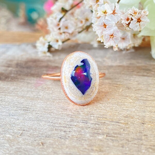 Copper ring and galaxy opal Size 9 US