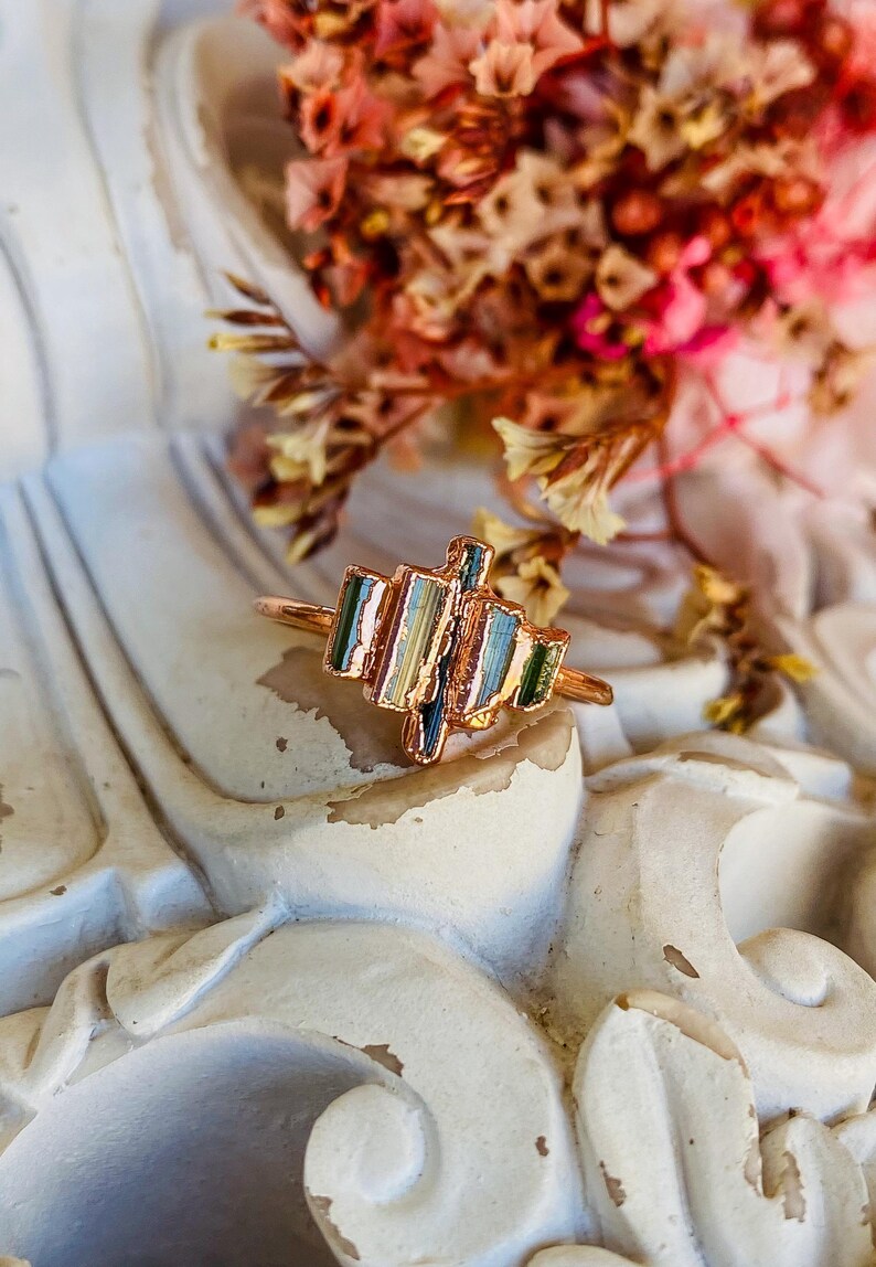 Copper and Raw Green Tourmaline Ring Size 56FR/7.5US F66 Etsy