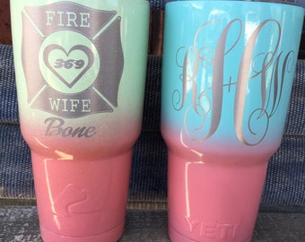 Ombre YETI,RTIC, BOSS, Ozark Trail Monogrammed two color tumblers