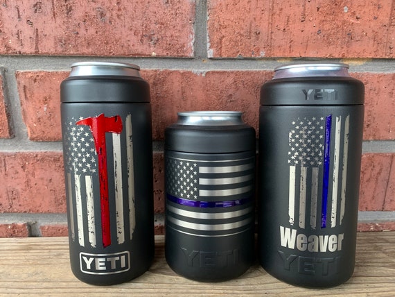 Firefighter and Police YETI Cup With Thin Red or Blue Line Laser Engraved  and Powder Coated Line. This Iisting Includes Shipping Prices 