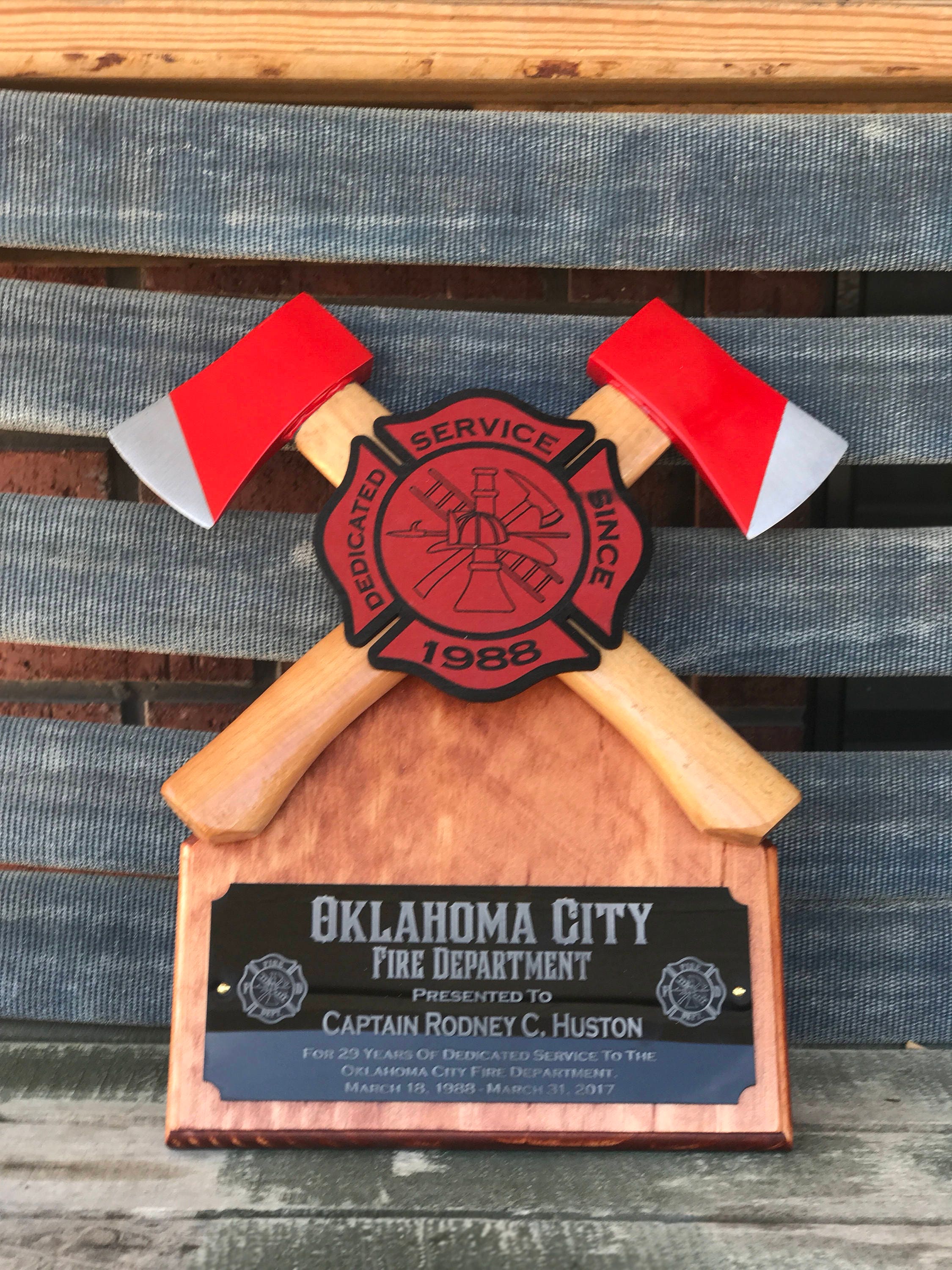 Firefighter award plaque and gift with crossed axes Etsy