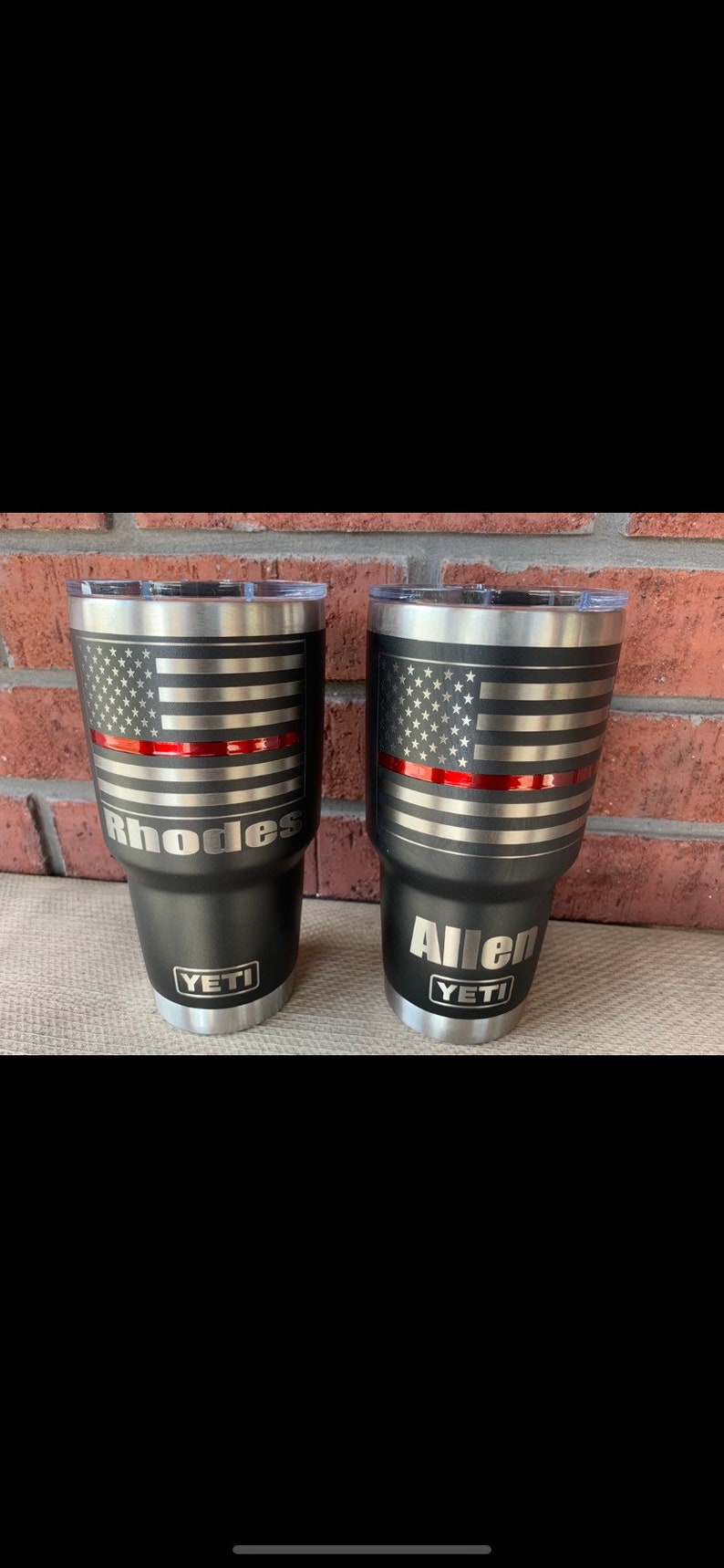 Firefighter and Police YETI cup with thin red or blue line laser engraved and powder coated line. This Iisting includes shipping prices Bild 7