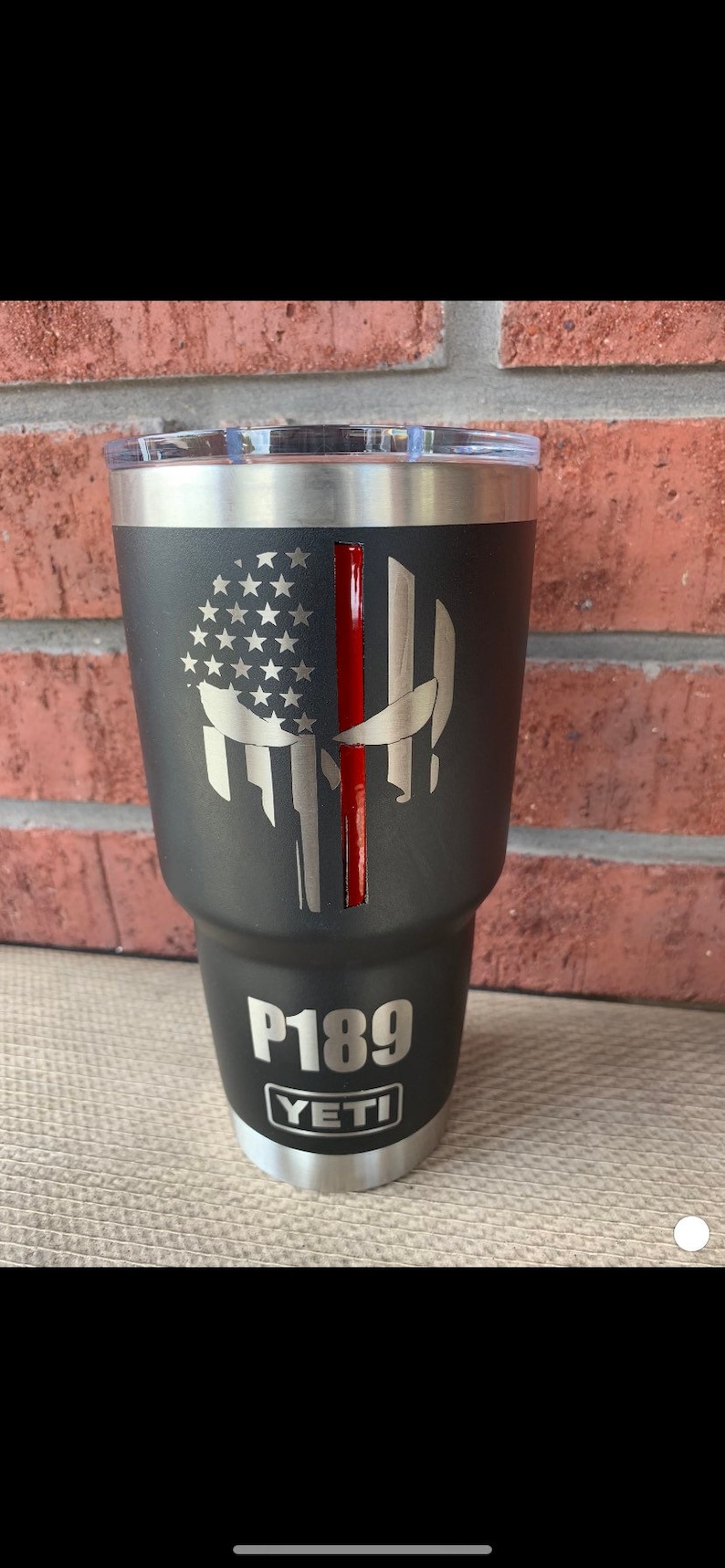 Firefighter and Police YETI cup with thin red or blue line laser engraved and powder coated line. This Iisting includes shipping prices image 8