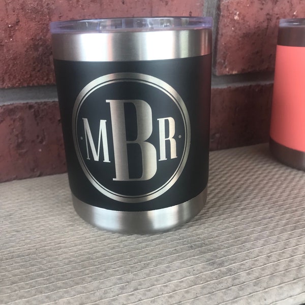 Pre-Coated YETI 10oz Lowball with laser engraved monogram or image